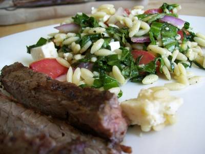 orzo with skirt steak