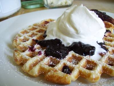 waffle with blueberry sauce & whipped cream