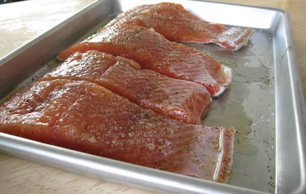 preparing salmon