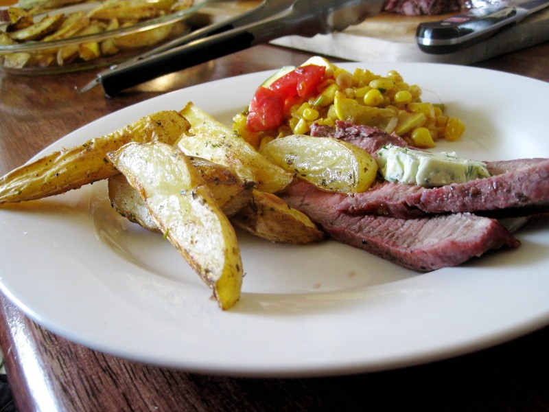 steak, potatoes & corn salad