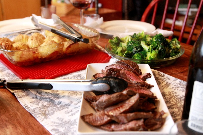 steak, hasselback potatoes & broccoli