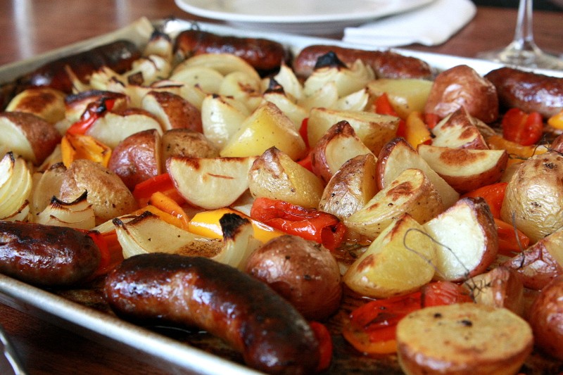 sausage, peppers, onions & potatoes