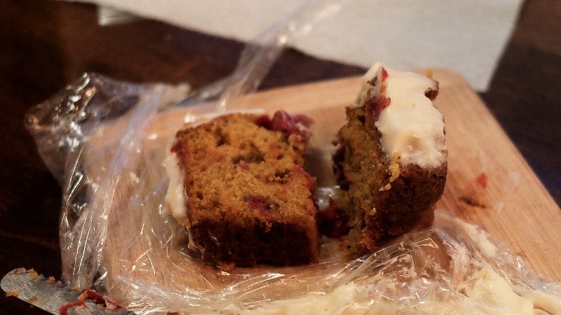 pumpkin cranberry loaf w/ cream cheese frosting