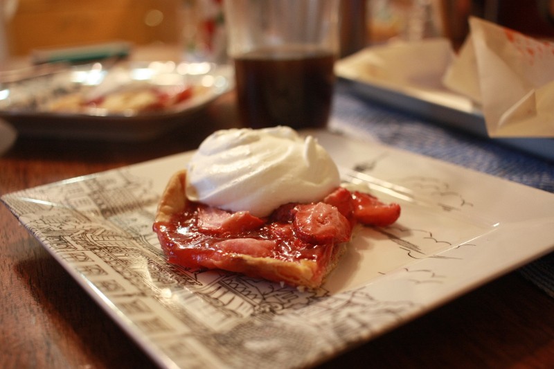 coffee, strawberry tart & cream