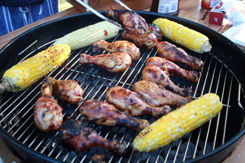 corn & chicken on the grill