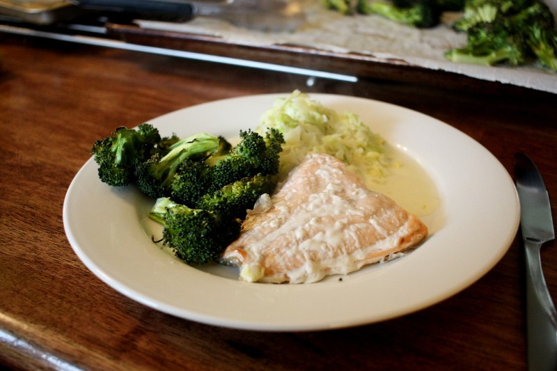 salmon, broccoli & cabbage