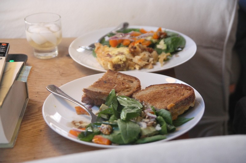 grilled cheese, quiche & salad
